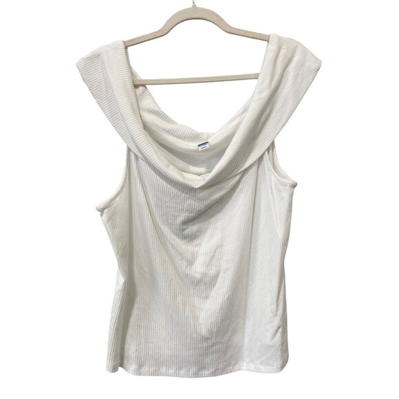 Old Navy Top Plus Size 2X Ribbed Off The Shoulder White Cotton Blend Minimalist - Picture 4 of 8